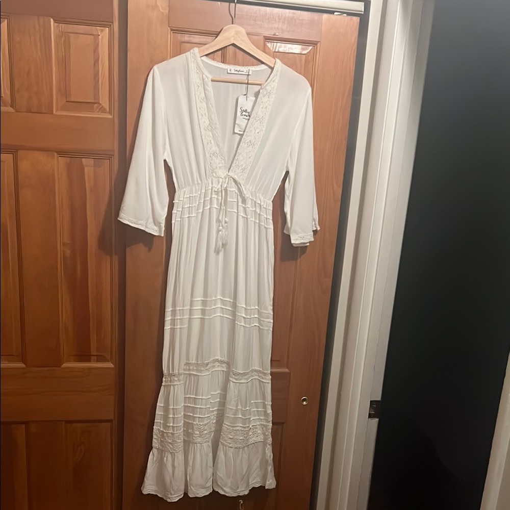 White Maxi Sun Dress with Bell Sleeves